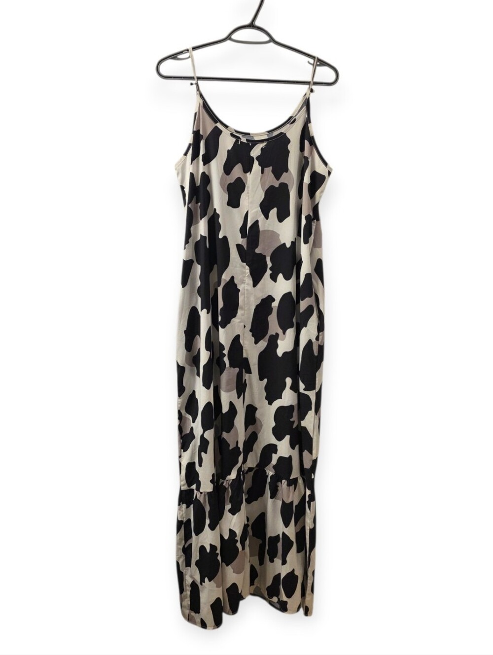 MISSLOOK Black And Tan Print Satin Maxi Dress Small With Pockets Tiered Hem - Picture 4 of 5